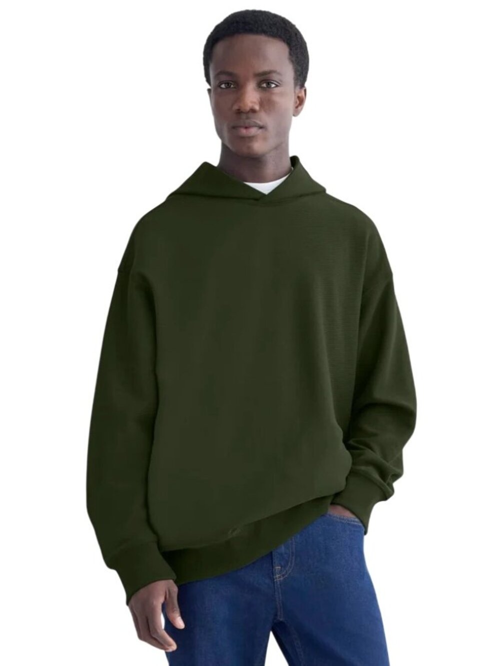 Everlane Mens Twill Terry Jacquard Hoodie Dark Forest Size XXL NWT